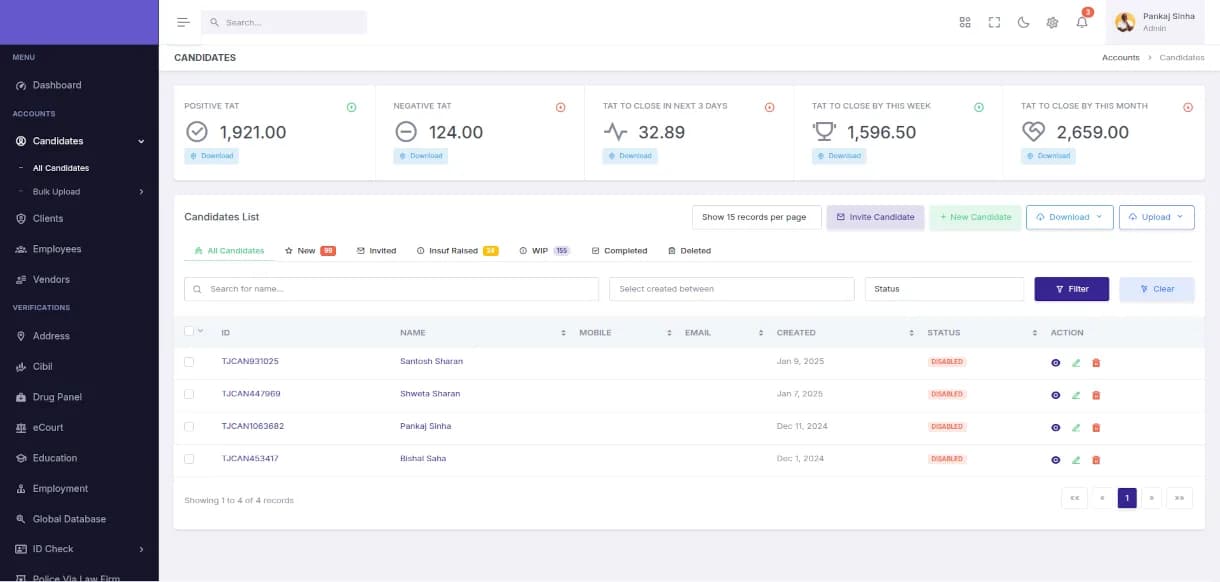 Project dashboard UI — light theme screenshot