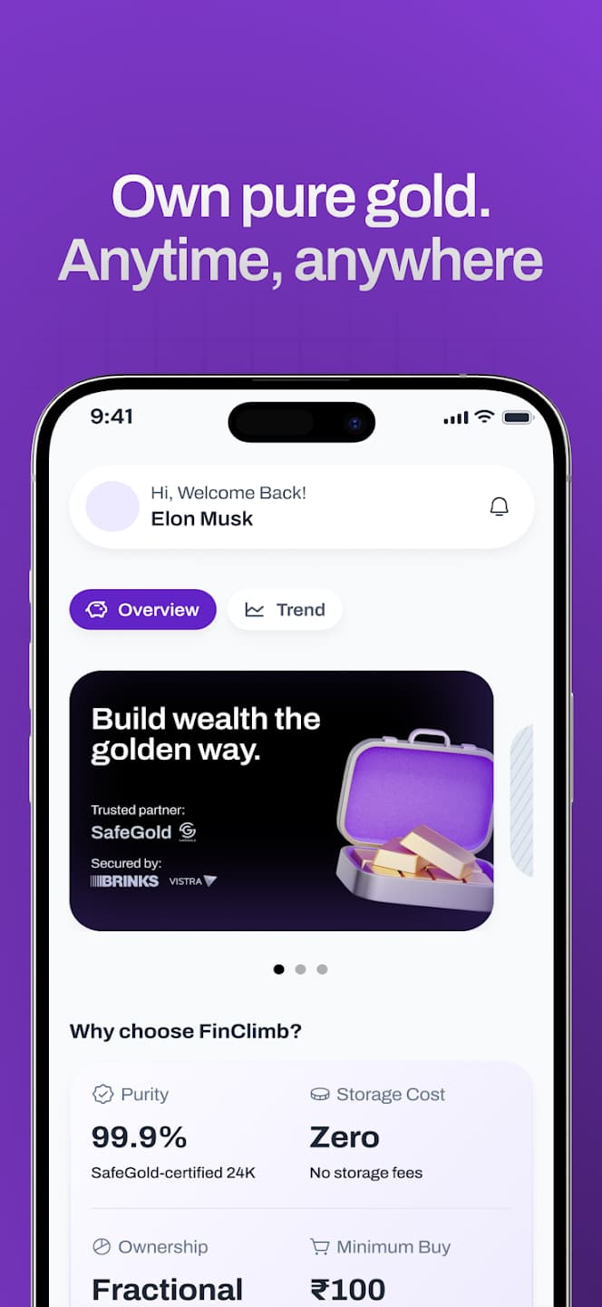 FinClimb fintech application — mobile screenshot